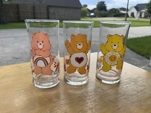 1983 Care Bear Pizza Hut Cups Collectors Set Of 3 Drinking Glasses Rare Vintage - Picture 1 of 5