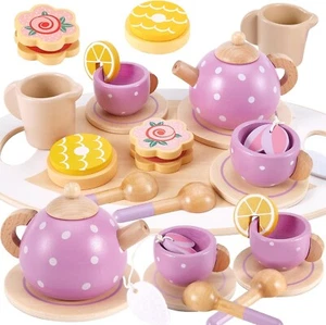 Kids Wooden Toy Tea Set for Toddlers Girls with Wooden Play Food Childs Child... - Picture 1 of 6