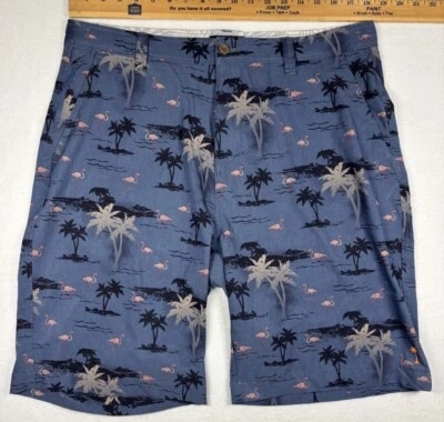Pantalones Cortos Margaritaville Para Hombre 36 Azul Rosa Palmera Flamenco Frente Plano Foto 1 de 4
