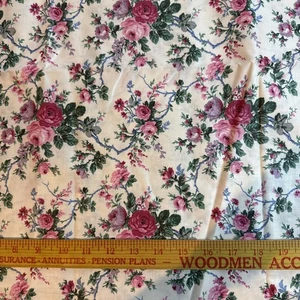 Vintage Cotton Floral Rose Pink Chintz Quilting Fabric 2 Yards  - Picture 1 of 3