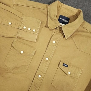 Wrangler Pearl Snap Shirt Mens 2XL Tan Khaki Canvas Vintage Firm Finish XXL - Picture 1 of 9