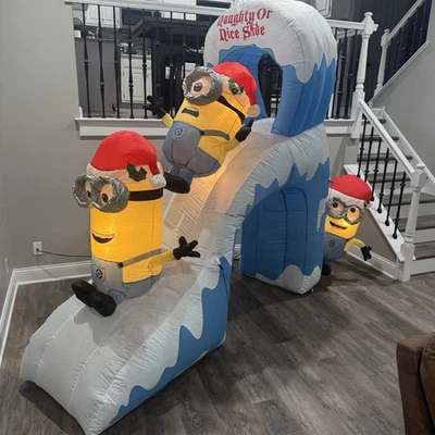 Despicable Me Minons Naughty or Nice Slide Gemmy 10 FT Wide RARE Inflatable - Image 1 of 4