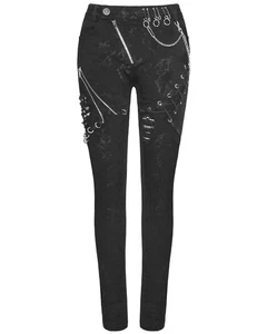 Devil Fashion Womens Punk Grunge Skinny Jeans Pants Black Distressed Goth Grunge - Picture 1 of 13