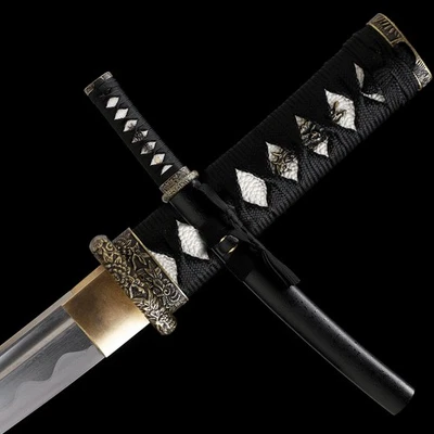 Japanese Tanto Sword Samurai Katana Damascus Steel Sharp Balck Saya Razor Sharp - Image 1 of 4