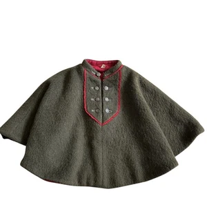 Vintage Wool Child’s Olive Green Red LiningCape Poncho German Nordic Size Small - Picture 1 of 16