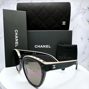 CHANEL Sunglasses Black Beige Authentic Frame Logo Butterfly New 54-20-140mm - Picture 1 of 16