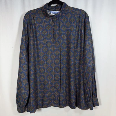 Женская блузка Pendleton Top 18 с высоким вырезом винтажная геометрическая AOP вискоза офис карьера - Изображение 1 из 4