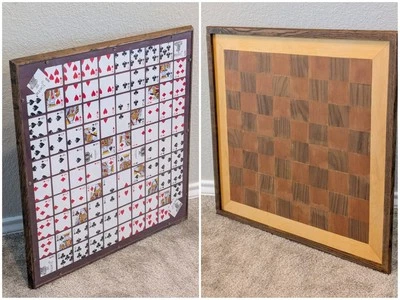 Vintage One Eyed Jacks Playing Card Game Board Sequence Wood Checkers Chess 22"  - Image 1 of 4