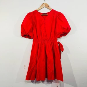 Vestido Portmans Rojo Manga Abullonada Detalle Botón Talla 10 AU 10 Informal Fiesta Elegante - Imagen 1 de 21