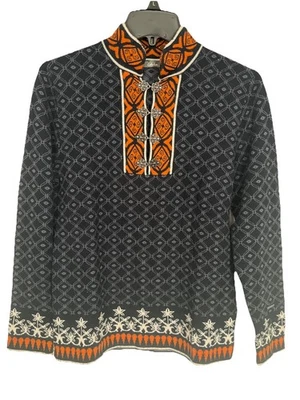 Cabela's Nordic Fair Isle Merino Wool Metal Clasps Women's Small P Navy Blue EUC - Image 1 of 4