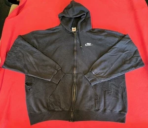 Vintage 1990s Nike Hoodie Full Zip Black Men's Size (XXL) Made In USA Distressed - Picture 1 of 19