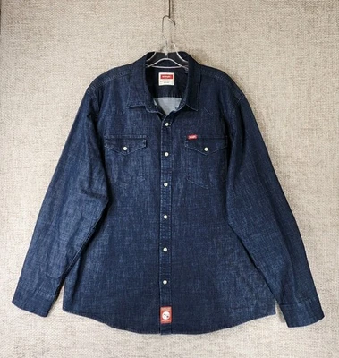 Wrangler Soft Denim Shirt Pearl Snaps Mens XL Dark Dye Blue Long Sleeve NWOT - Image 1 of 4