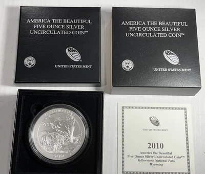 2010-P Yellowstone  National Forest 5 oz Silver ATB with US Mint Box & COA - Image 1 of 2