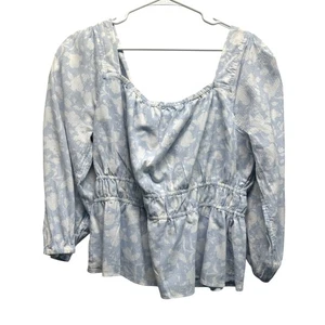 Free Assembly Women's Blue Floral Peplum Blouse XL Square Neck Cotton Top - Picture 1 of 11