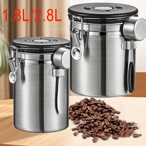 2,8L Kaffeedose Luftdicht Edelstahl Behälter für Kaffeebohnen inkl. Dosierlöffel - Bild 1 von 16