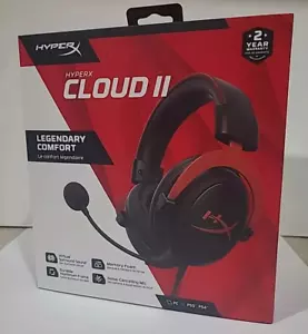 HyperX Cloud II Wired Gaming Headset Works W/ PC PS5 PS4 Xbox Series X Red New - Picture 1 of 9