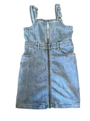American Eagle Zip Front Denim Jean Stretch Mini Overall Dress Size 6 Festival - Image 1 of 4