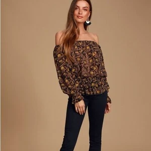 Lulus Aldie Black Floral Off the Shoulder Top Blouse Size Small - Picture 1 of 10
