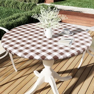round Picnic Table Cloth, Elastic Waterproof Fitted Vinyl Tablecloth for 36"-44" - Picture 1 of 12