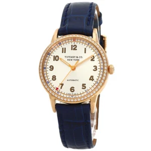 TIFFANY&Co. Round Face Bezel Diamond Watches CT60 K18 Pink Gold/Leather mens - Picture 1 of 24
