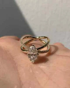 2.50CT Marquise Cut Moissanite Crisscross Engagement Ring 14K Yellow Gold Plated - Picture 1 of 5