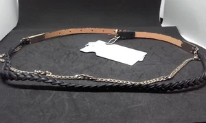 KORALLINE Cinta cintura donna cuoio elastica fibbia stringivita doppia catene - Picture 1 of 4