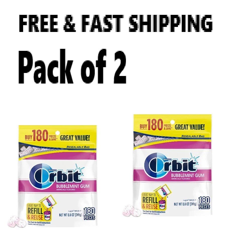 2 pack  Orbit Bubblemint Sugar Free Chewing Gum, Value Pack - 180 Ct each bag - Image 1 of 2