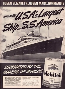 Print Ad Mobil Oil Ship 1940 SS Queen Elizabeth Mary Normandie 10.5"x13.5" - Picture 1 of 1