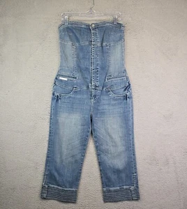 Vtg Virgin Only Denim Jumpsuit Juniors 9 Blue Capri Strapless One Piece Y2K New - Picture 1 of 19