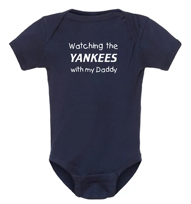 Watching the Yankees with my Daddy Baby Bodysuit - Navy - Image 1 of 2