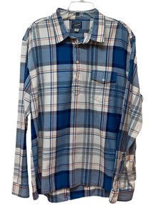 J Crew Sportsman Outfitters Flannel Shirt Men's XL Blue White Plaid Pullover - Picture 1 of 10
