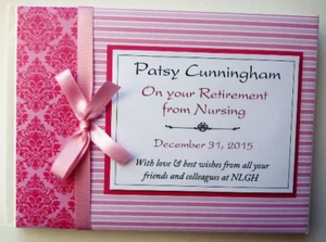 Personalised Retirement guest book, Pink retirement guest book, gift - Picture 1 of 14