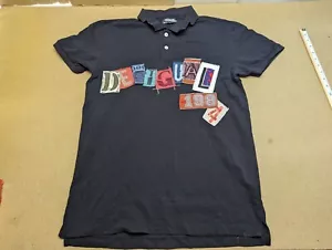 Desigual Mens Polo Shirt Size L 52 Embroidered Logo 1984 Black Piquet - Picture 1 of 14
