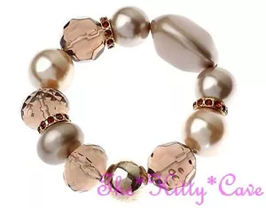 Chunky Topaz Brown Nuggets Pebbles Stretch Bracelet w/ Swarovski Crystal Bling - Picture 1 of 2