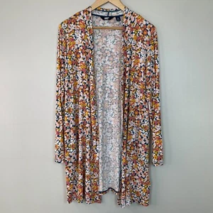Lands' End Lightweight Cardigan Medium Floral Blue Pink Open-Front Pockets - Picture 1 of 12
