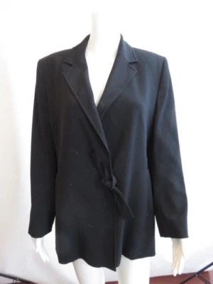 Philippe Adec Black Business/Dress Pant Suit & Blazer w/Mock Pockets & Front Tie - Image 1 of 4