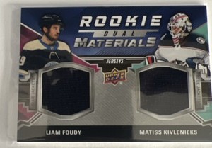 2020-21 UD Rookie Dual Materials Liam Foudy & Matiss Kivlenieks Patch Jersey