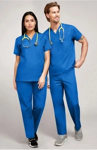 NEW UNISEX MENS 3XL XXXL ALLHEART ROYAL BLUE SCRUBS TOP PANT SET - Picture 1 of 5