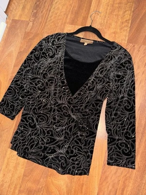 Notations Women’s Sparkly Velvet Wrap Front Long Sleeve Formal Going Out Top M — 第 1/4 张图片