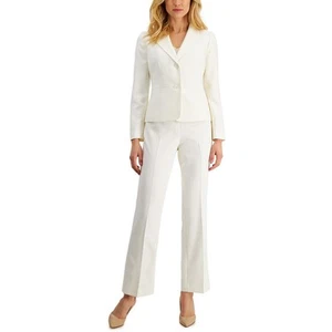 Le Suit Womens Ivory Herringbone 2PC Work Pant Suit 16 BHFO 0442 - Picture 1 of 1