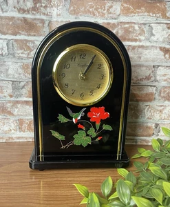 Vintage 1980s Papillon Quartz Mantel Table Clock Black Lacquer Clock Dome Shape - Picture 1 of 12