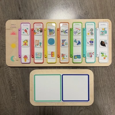 Lovevery PLANIFICA CON ANTICIPACIÓN SEMANA TABLERO Días con Azulejos Imanes Madera Montessori Ayudante Diario Foto 1 de 3