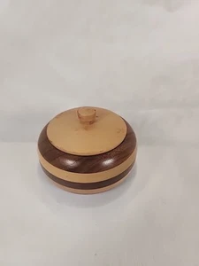 Vintage Beautiful Hand Carved Round Wooden Trinket Bowl Jewelry Box With Lid 4in - Picture 1 of 11