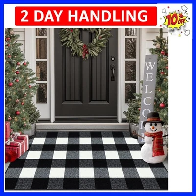 Buffalo Plaid Outdoor Rug, 27.5"x43" Checkered Front Door Mat, Non Slip Absor... - Image 1 of 4