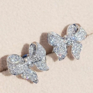 Ear Stud Butterfly Bow Jewellery Zircon Women Silver Plated Xmas Gifts Earrings - Picture 1 of 10
