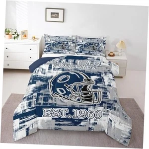 American Football Bedding Set Boys Girls Dallas Comforter Full Blue Gray White - Picture 1 of 8