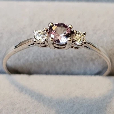 Petite Color Change Alexandrite & White CZ 925 Sterling Silver Promise Ring- Sz - Image 1 of 4