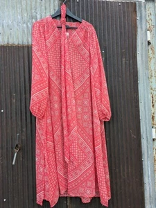 Lane Bryant Maxi Duster Sz 22/24 Red Overpiece Sheer Boho Beach Artsy Swim Cover - Picture 1 of 11
