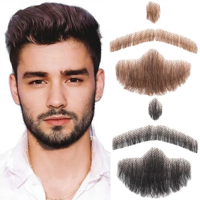 Bigote falso barba realista cabello humano atado a mano encaje facial barba de perilla Foto 1 de 4