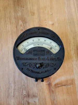 Antique Large Westinghouse Direct Current Voltmeter 9" Licensed Weston Patents  - Image 1 of 4